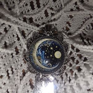 Bookmark Style Hair Accessory Clip / Barrette With Moon & Sky Glass Cabochon